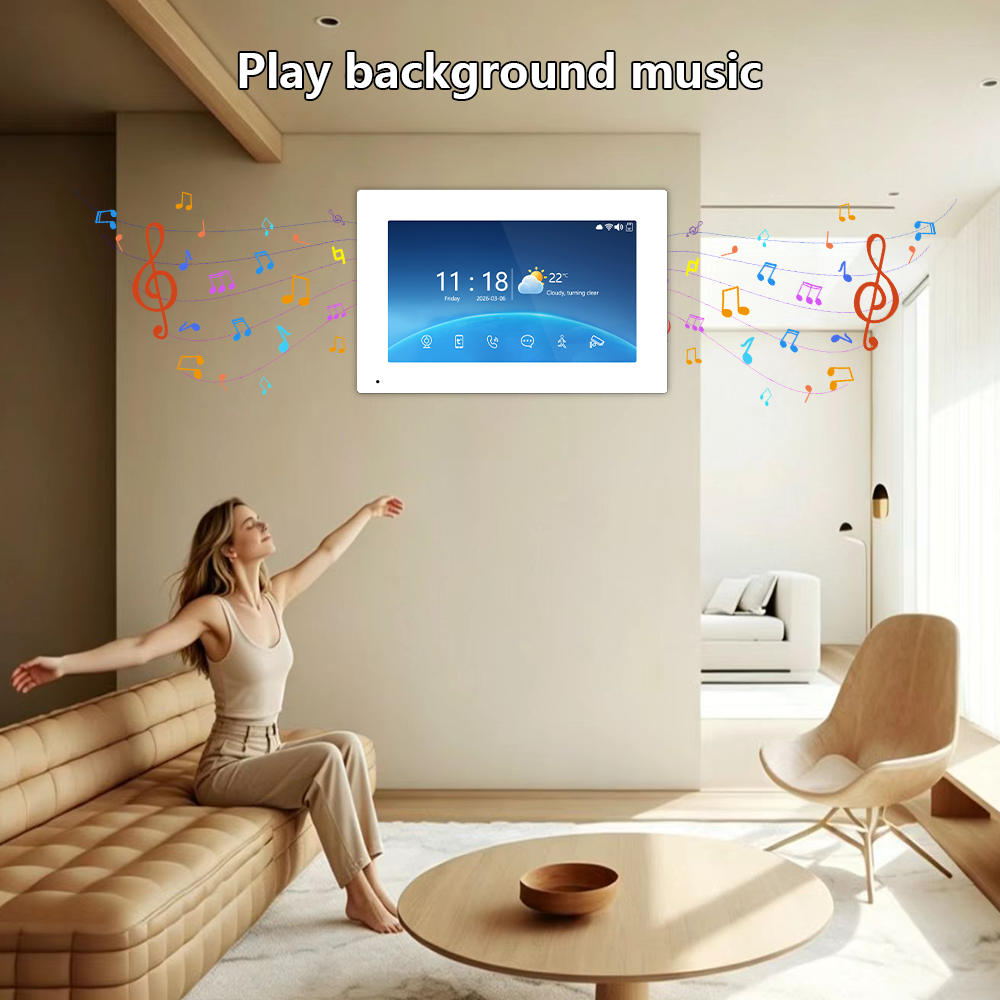 Anjielo 1080P 4 Wire Video Intercom System Photo Frame Background Music with Motion Detection for Home Apartment