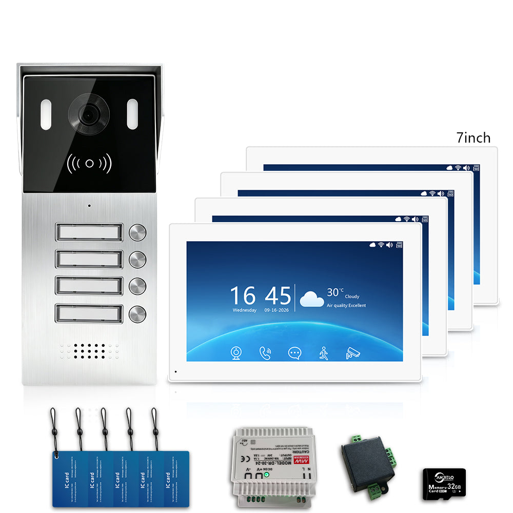 Anjielo 2-Wire Multi-Tenant Video Intercom System with Tuya App, 7/10-Inch Touch Screen, 2MP CMOS, IP65 Doorbell & 128GB TF Card