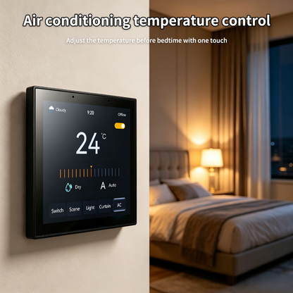 Anjielo 4 Inch 480*480 Zigbee Smart Touch Switch Panel 86 Type Wall Smart Home Control Screen With Radar Human Sensor, 4 Channel Relay Light Dimmer, Curtain AC Thermostat, Tuya Multi-Function Scene Central Control Panel