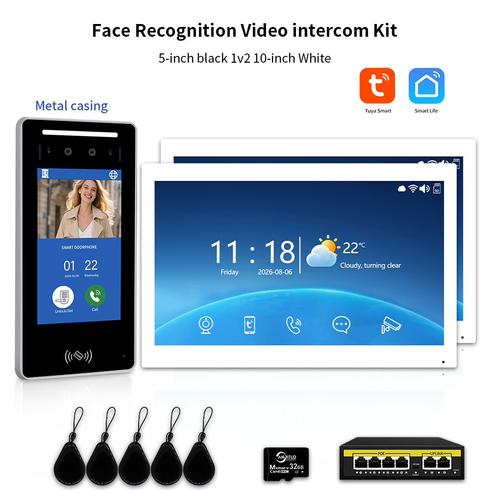 Anjielo IP Video Intercom System with AI Face Recognition, Tuya Smart WiFi, 5-in-1 Unlock, 1080P HD Night Vision & Multi-Story Villa Access Control for Apartment & Building Security