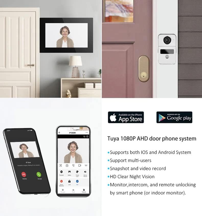 Anjielo Smart Wired Video Doorbell Apartment Intercom with 7 inch Touch Monitor System,1080P Doorphone Door Camera,TUYA WiFi Smart Home Video Intercom Door Phone Kits for Home Villa