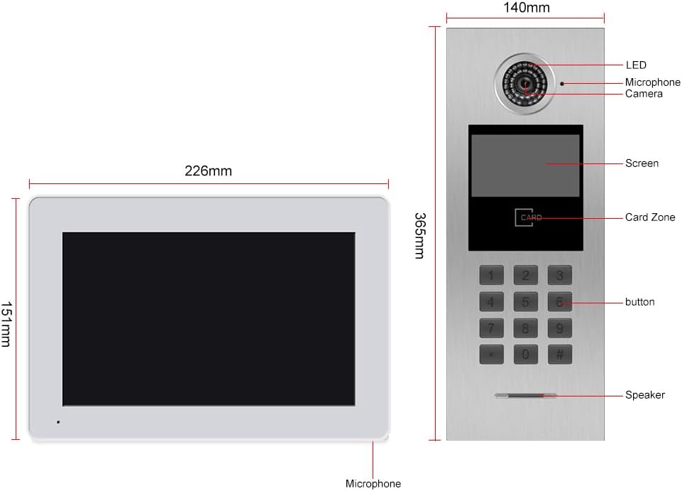 Tuya Smart Video Intercom System 6 Units 7 Inch IP Video Intercom Phone for Apartment Building Security Home Access Control System with Number Keypad and IC Card and Work for 1 -999 Individual Units