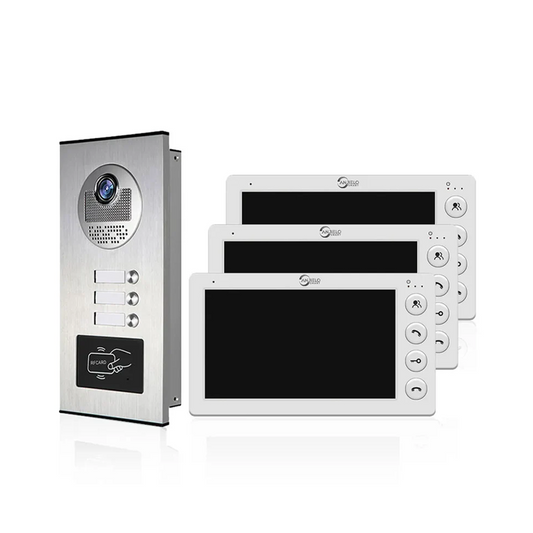 3 Unit Home Video Intercom for Apartments Residential Intercom Doorbell Video Door Phone System with RFID Card Unlock