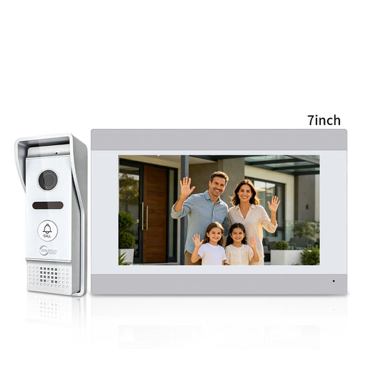 Anjielo 7-Inch 4-Wire Video Intercom System with Tuya WiFi, 1080P HD Camera, Night Vision, Motion Detection & Remote Unlock for Home, Apartment, Villa