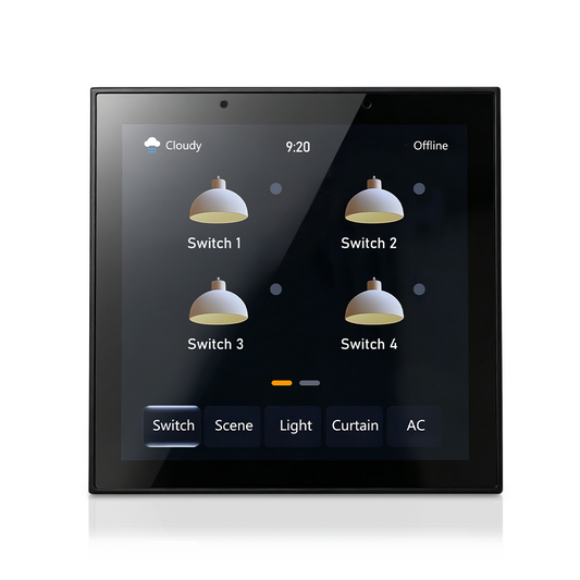 Anjielo 4 Inch 480*480 Zigbee Smart Touch Switch Panel 86 Type Wall Smart Home Control Screen With Radar Human Sensor, 4 Channel Relay Light Dimmer, Curtain AC Thermostat, Tuya Multi-Function Scene Central Control Panel