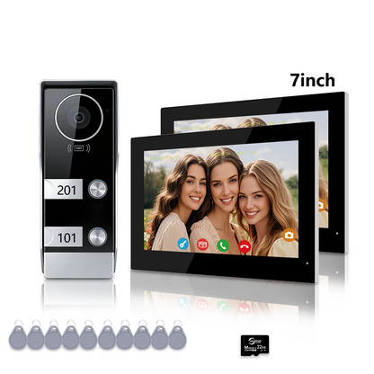Anjielo 2 WIre Video Intercom Systems with 7/10 inch Video Monitor Video Doorbell VIdeo Doorphone Intercom for 1/2/3/4 Household