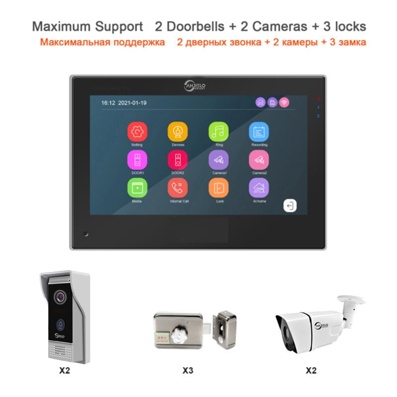 Hot selling 7 inch Touch Monitor with 1080P Wide View Angle Video Doorbell Camera with Motion Detection For Home