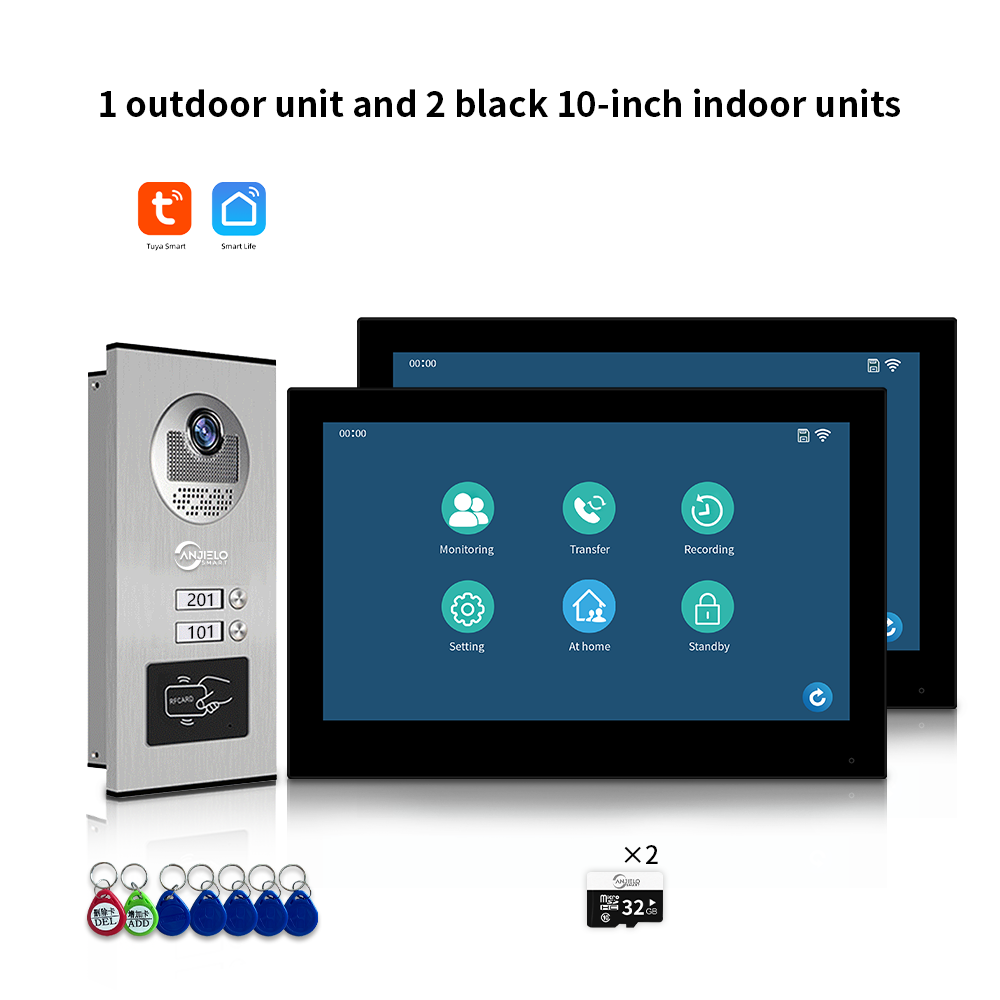 Anjielo Smart 10 inch 1080P Tuya Smart Video Doorphone Metal Doorbell Video Intercom System for Multi-Apartment