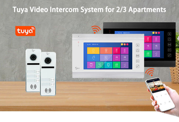 Latest 7 inch Touch Button Monitor Tuya Smart 2 OR 3-door Outdoor Doorbell Video Doorphone For Apartment