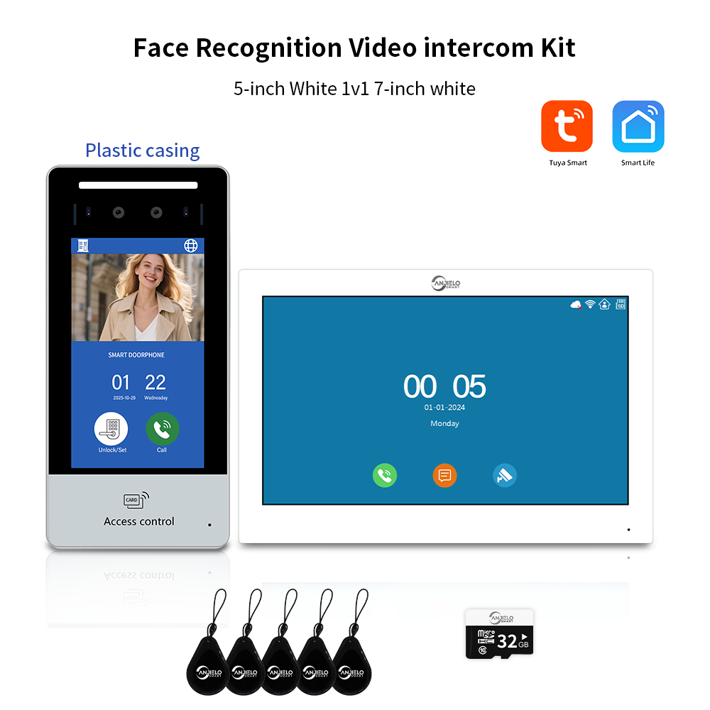 Anjielo Tuya Smart  AI facial recognition building IP video intercom system, 5-in-1 Unlock and Connect Multiple Monitors Integrated Solution, suitable for villas/hotels and communities