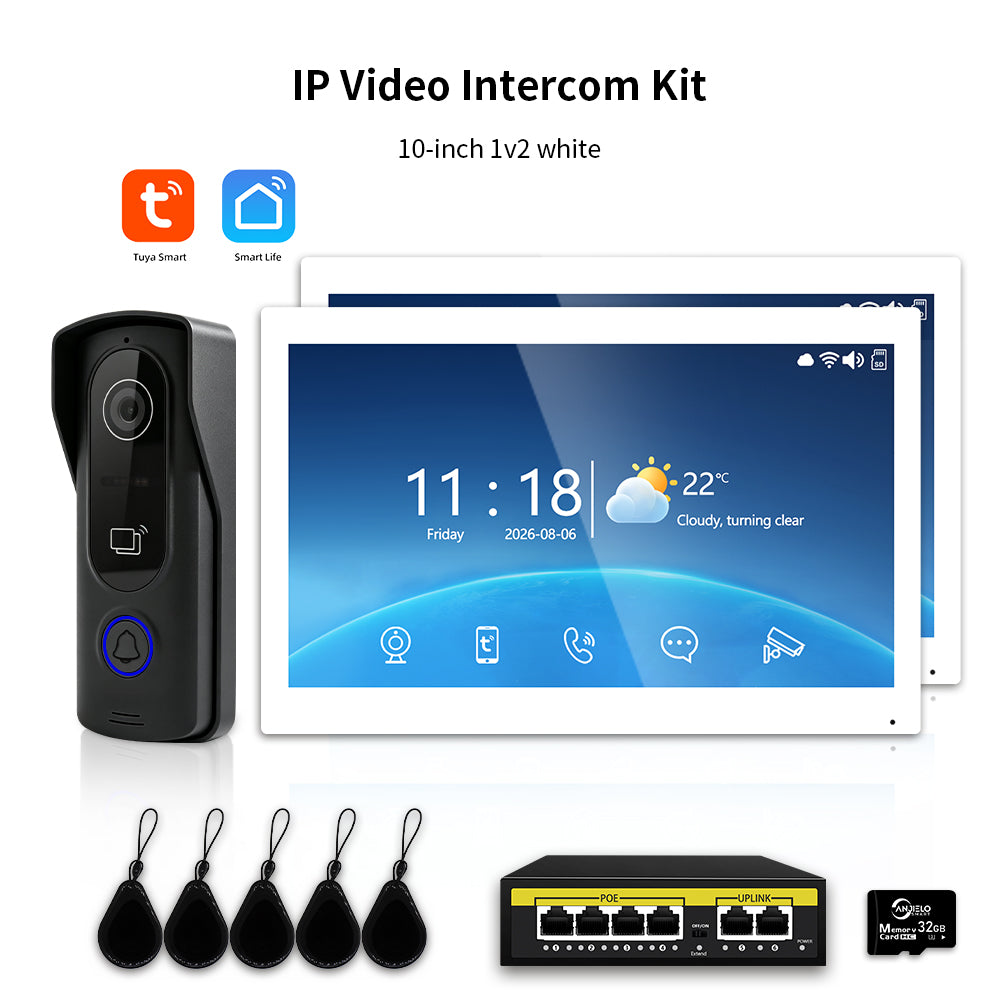 Anjielo IP HD Video Intercom System with Tuya App – 7/10.1-Inch Touch Screen, AHD 2.0MP Camera, RFID Unlock for Villa & Apartment