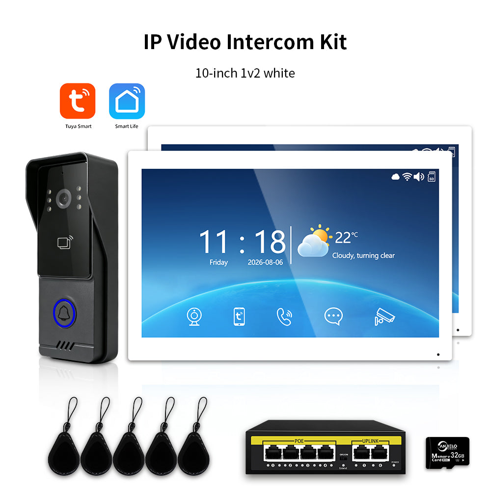 Anjielo IP Video Intercom System with High-Definition Large Screen & Infrared Night Vision Fill Light – Tuya App, 7/10.1-Inch Touch Screen, RFID Unlock for Multi-Story Villas