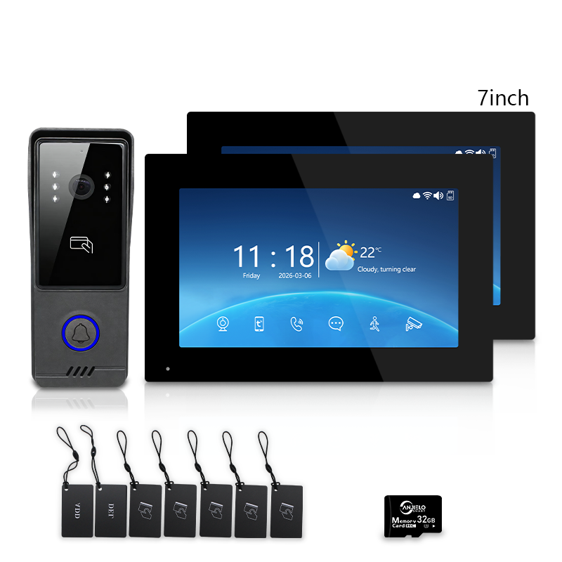 Anjielo 4‑Wire Tuya Video Intercom System, 7"/10" Touch Monitor, RFID Card Unlock, IP65 Wired Video Doorbell for Villa Apartment Home Security