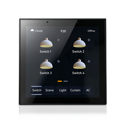 Anjielo 4 Inch 480*480 Zigbee Smart Touch Switch Panel 86 Type Wall Smart Home Control Screen With Radar Human Sensor, 4 Channel Relay Light Dimmer, Curtain AC Thermostat, Tuya Multi-Function Scene Central Control Panel