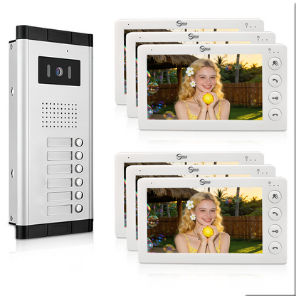 Anjielo 4 Wired Video Doorphone Intercom 7 Inch Monitor Video Door Intercom for 2/3/4/5/6/8/10/12 Multi-Units Video Doorbell by IC Card to Unlock