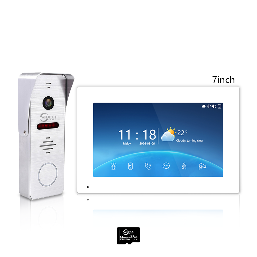 Anjielo 1080P 4 Wire Video Intercom System Photo Frame Background Music with Motion Detection for Home Apartment
