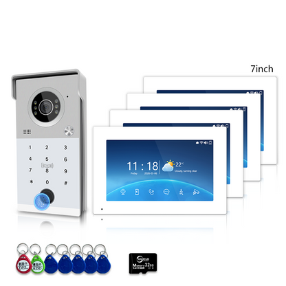 Anjielo 4 Wire Video Intercom System with 7/10 inch Touch Monitor, Digital Photo Frame, Music Playback, 5-in-1 Unlock (Fingerprint/Password/ID Card/Indoor Unit/Tuya App), Motion Detection & Infrared Night Vision for Villa Home