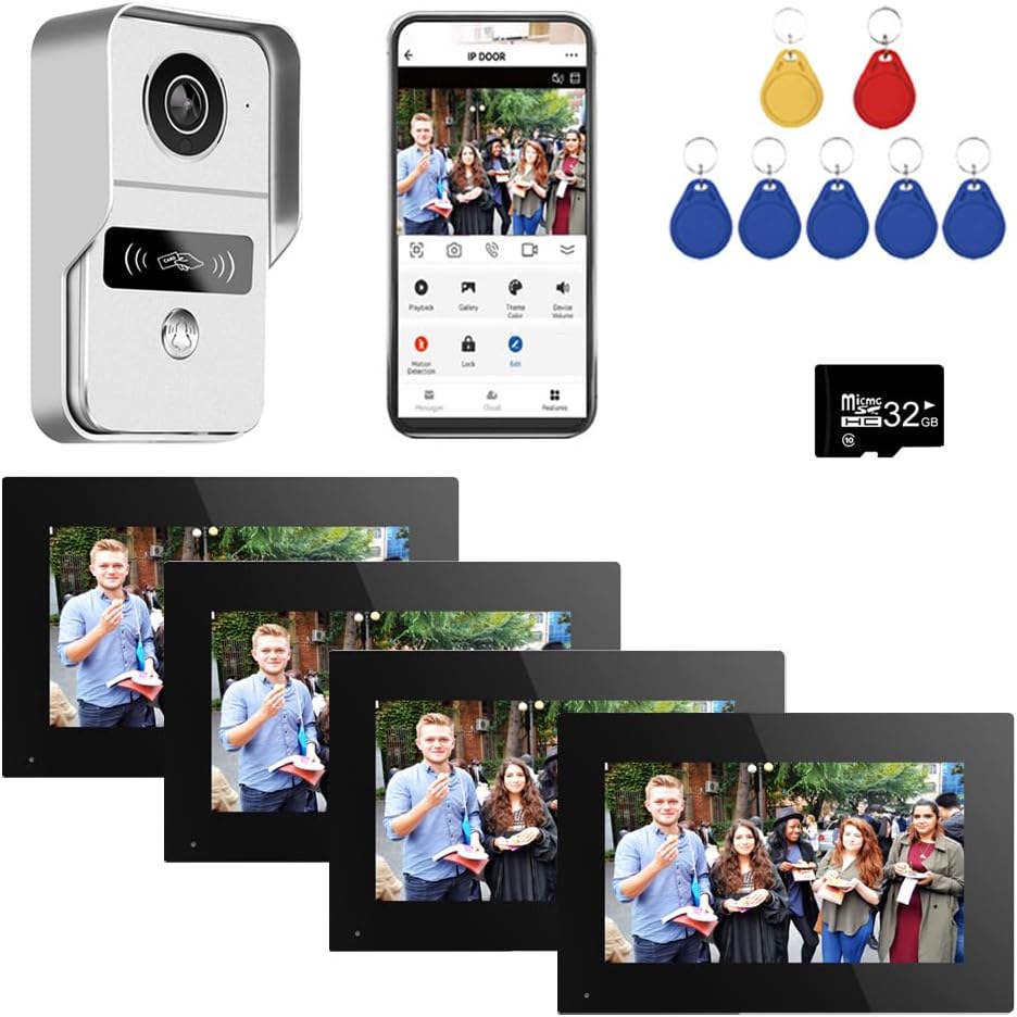 Anjielo Smart Wired Video Doorbell Apartment Intercom with 7 inch Touch Monitor System,1080P Doorphone Door Camera,TUYA WiFi Smart Home Video Intercom Door Phone Kits for Home Villa