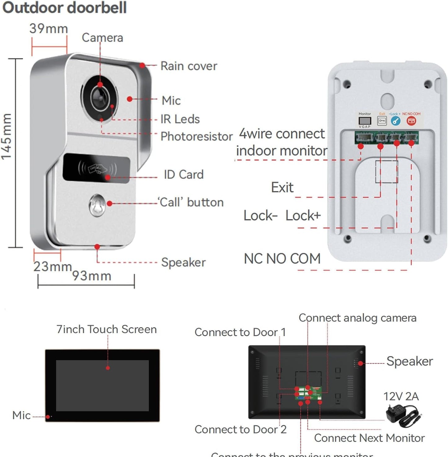 Anjielo Smart Wired Video Doorbell Apartment Intercom with 7 inch Touch Monitor System,1080P Doorphone Door Camera,TUYA WiFi Smart Home Video Intercom Door Phone Kits for Home Villa