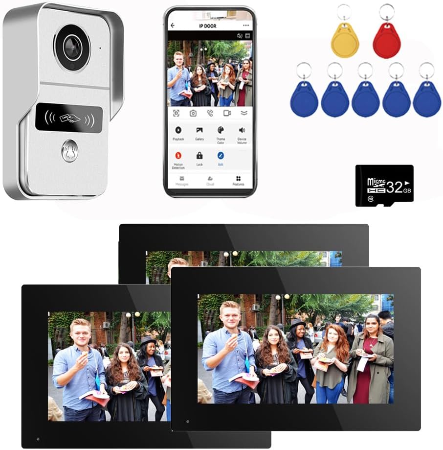 Anjielo Smart Wired Video Doorbell Apartment Intercom with 7 inch Touch Monitor System,1080P Doorphone Door Camera,TUYA WiFi Smart Home Video Intercom Door Phone Kits for Home Villa