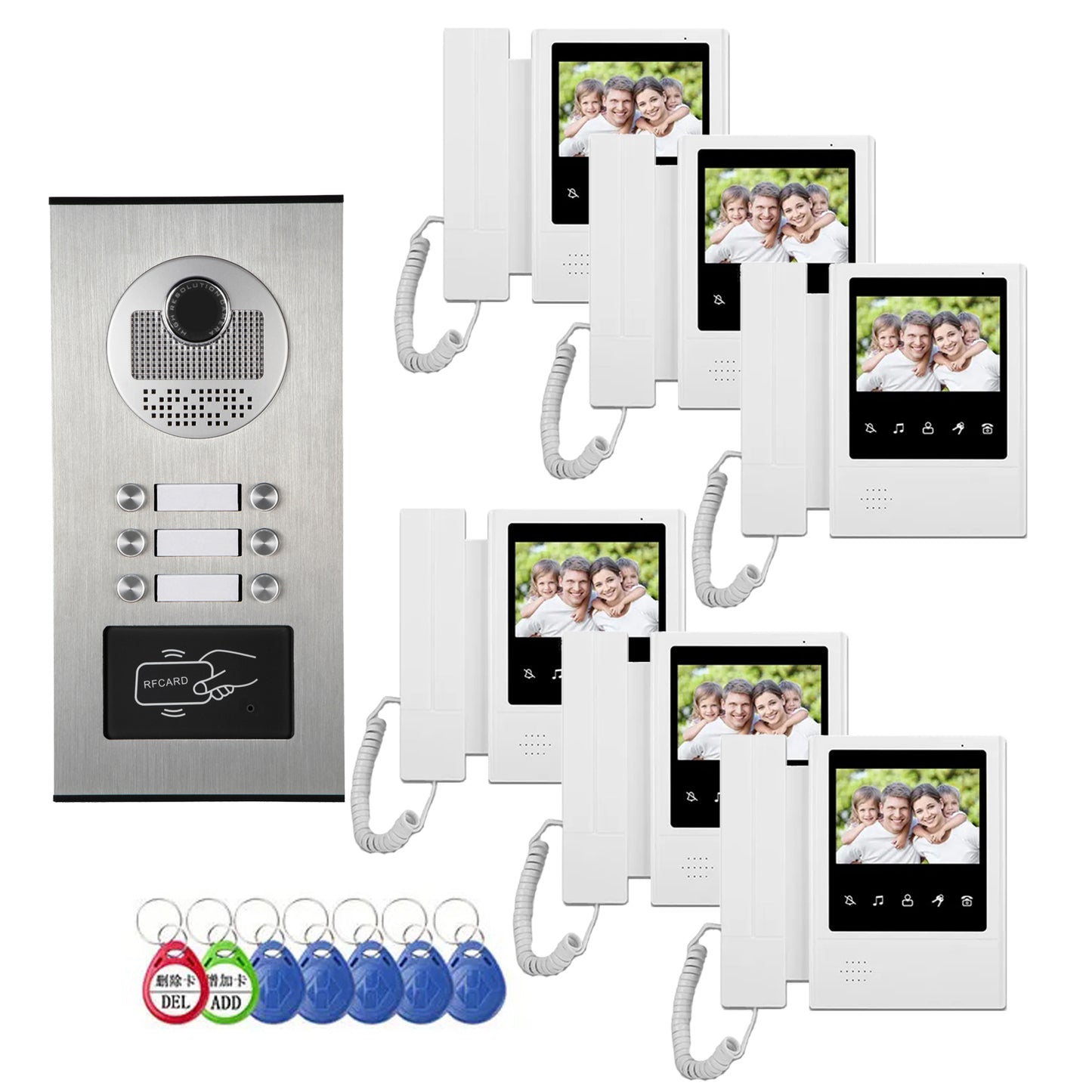 AnjieloSmart Home 4.3'' TFT Wired Video Intercom Doorbell System RFID Camera with 2/3/4/6/8/10/12 Monitor Doorphone