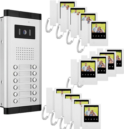 Anjielo Aparment Video Intercom System 4 wired Video Doorbell Infared Night Vision Support 2/ 3/4/ 5/ 6/ 8/ 10/ 12 Flat or Apartment