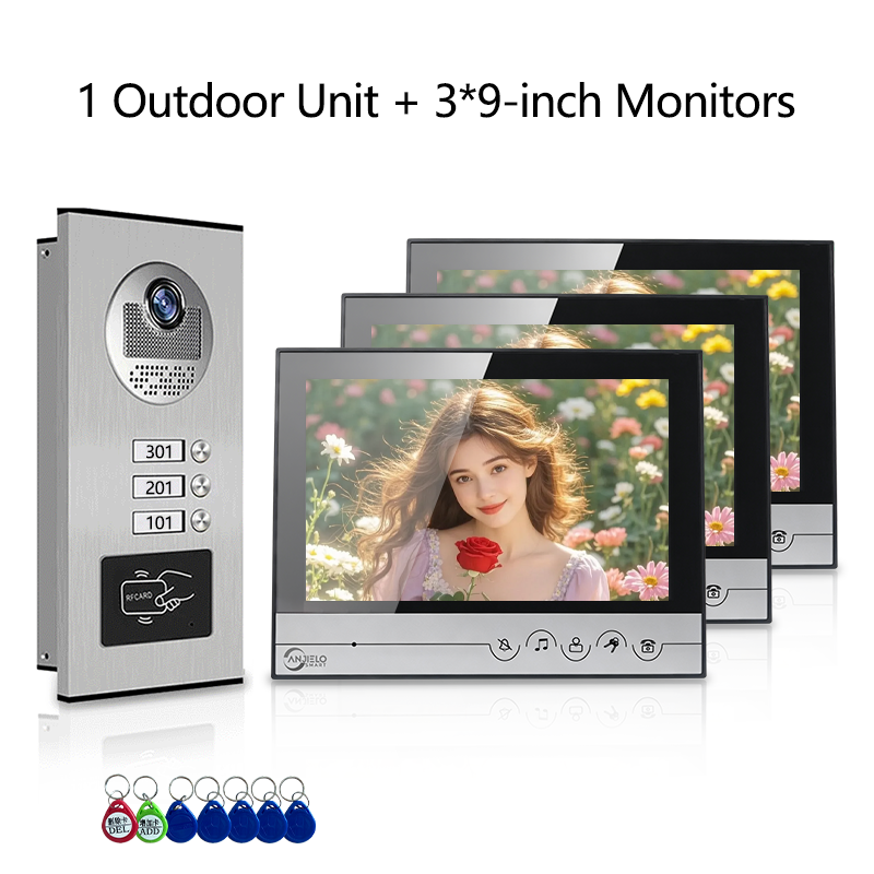 Anjielo New Series 4 Wire Video Intercom System Video Doorbell and Doorphone For 2/4/6/8/10/12 Household