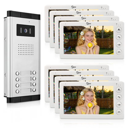 Anjielo 4 Wired Video Doorphone Intercom 7 Inch Monitor Video Door Intercom for 2/3/4/5/6/8/10/12 Multi-Units Video Doorbell by IC Card to Unlock