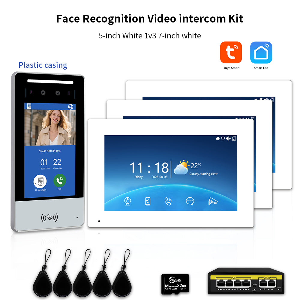 Anjielo IP Video Intercom System with AI Face Recognition, Tuya Smart WiFi, 5-in-1 Unlock, 1080P HD Night Vision & Multi-Story Villa Access Control for Apartment & Building Security