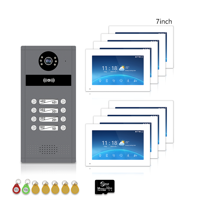 Anjielo 7/10 Inch WiFi Smart Video Doorbell Multi‑Family Apartment Intercom System Two‑Way Audio & Remote Unlock Digital Photo Frame & Background Music Tuya App Control IP65 Weatherproof