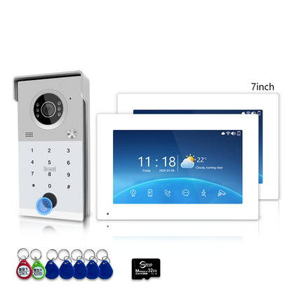 Anjielo 4-Line Video Intercom System with 7/10 inch Touch Monitor, Digital Photo Frame, Music Playback, 5-in-1 Unlock (Fingerprint/Password/ID Card/Indoor Unit/Tuya App), Motion Detection & Infrared Night Vision for Villa Home