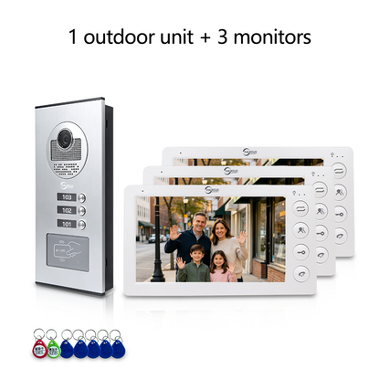 Anjielo 7 Inch Wired Multi Family Video Intercom System 2-12 Units Apartment Building Door Phone with RFID Unlock IP65 Waterproof Outdoor Station