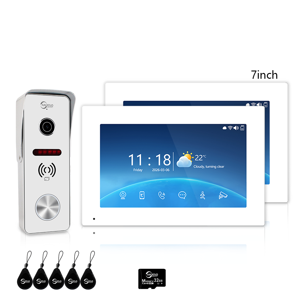 Anjielo 1080P 4 Wire Video Doorbell Intercom System 7/10 Inch Monitor Photo Frame with Motion Decetion Unlock by IC Card Monitor Tuya App for Villa