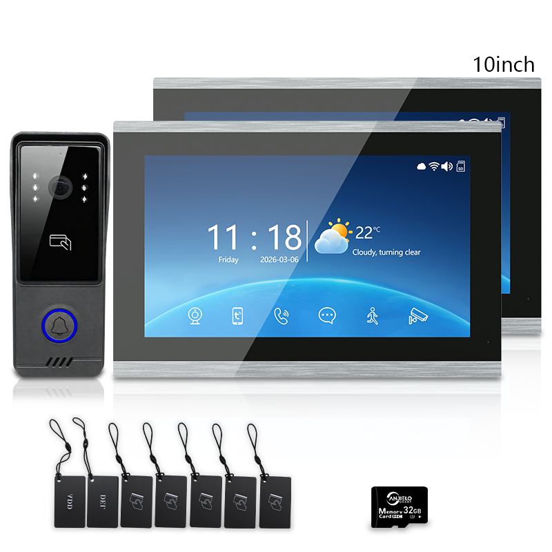 Anjielo 4‑Wire Tuya Video Intercom System, 7"/10" Touch Monitor, RFID Card Unlock, IP65 Wired Video Doorbell for Villa Apartment Home Security