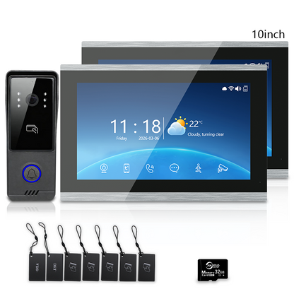 Anjielo 4‑Wire Tuya Video Intercom System, 7"/10" Touch Monitor, RFID Card Unlock, IP65 Wired Video Doorbell for Villa Apartment Home Security