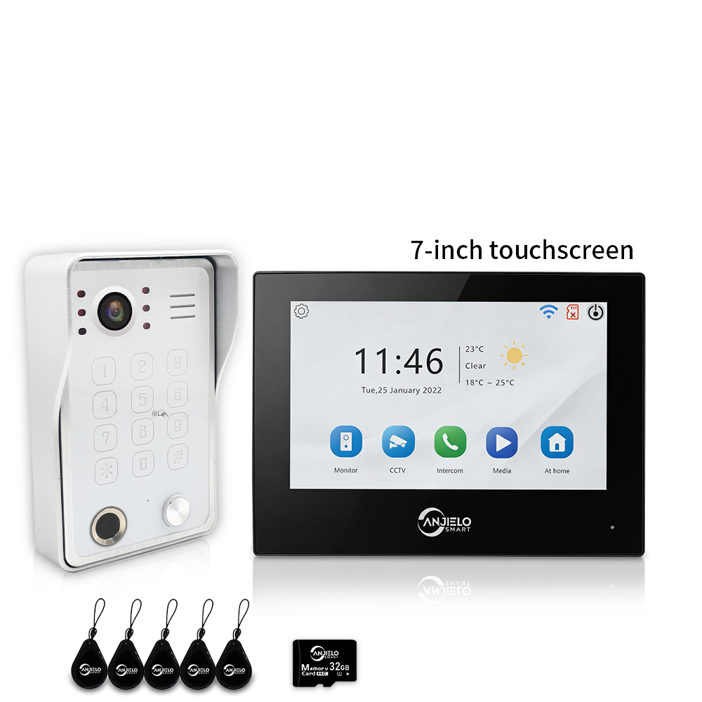 Anjielo 7/10 Inch 4 Wire WiFi Video Intercom System with 5-in-1 Unlock Fingerprint RFID Password App for Home Apartment