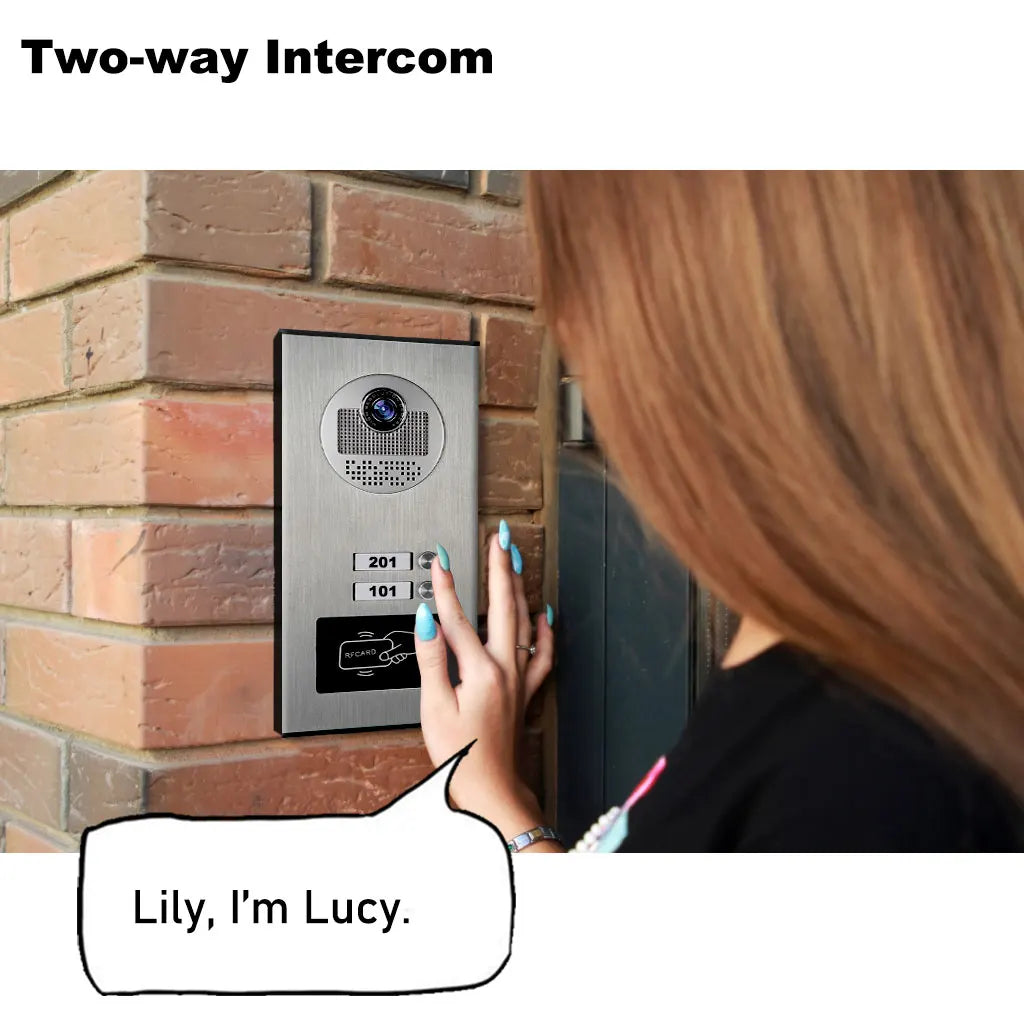 7 Inch 4 Wired Video Intercom for 2 Unit Multi Apartment Video Doorbell with RFID Card Unlock