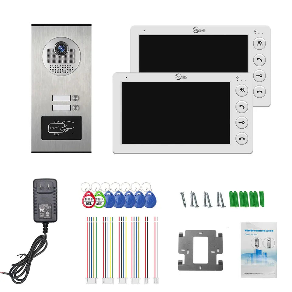 7 Inch 4 Wired Video Intercom for 2 Unit Multi Apartment Video Doorbell with RFID Card Unlock