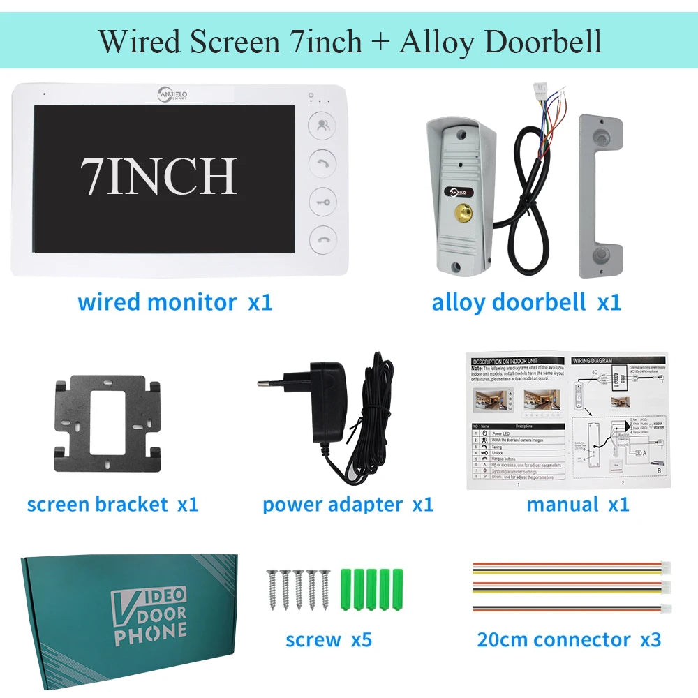 7 Inch Video Intercom System Outdoor Metal Doorbell Waterproof Cold Resistan Video Door Phone for Home Night Vision Lock Unlock