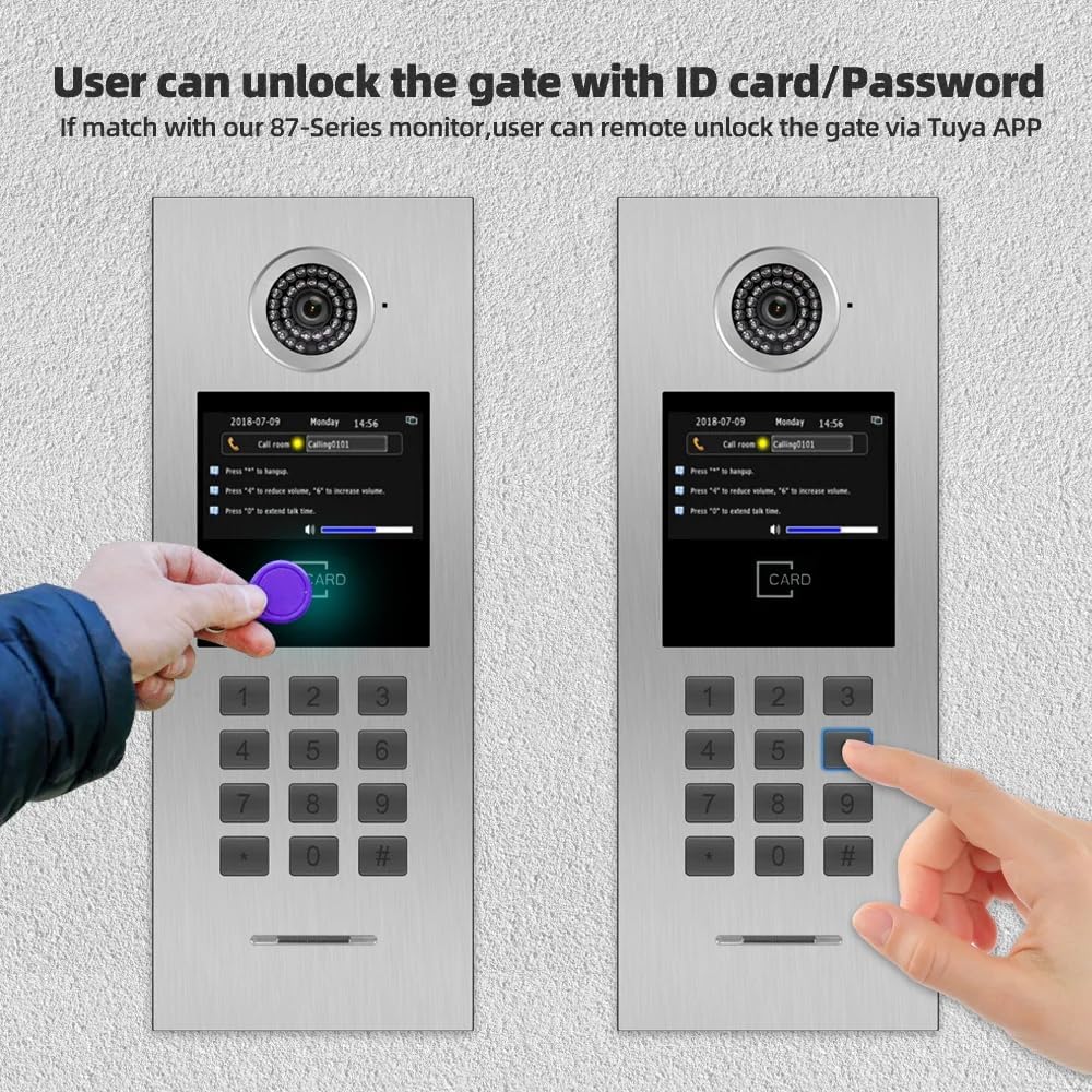 Tuya Smart Video Intercom System 6 Units 7 Inch IP Video Intercom Phone for Apartment Building Security Home Access Control System with Number Keypad and IC Card and Work for 1 -999 Individual Units