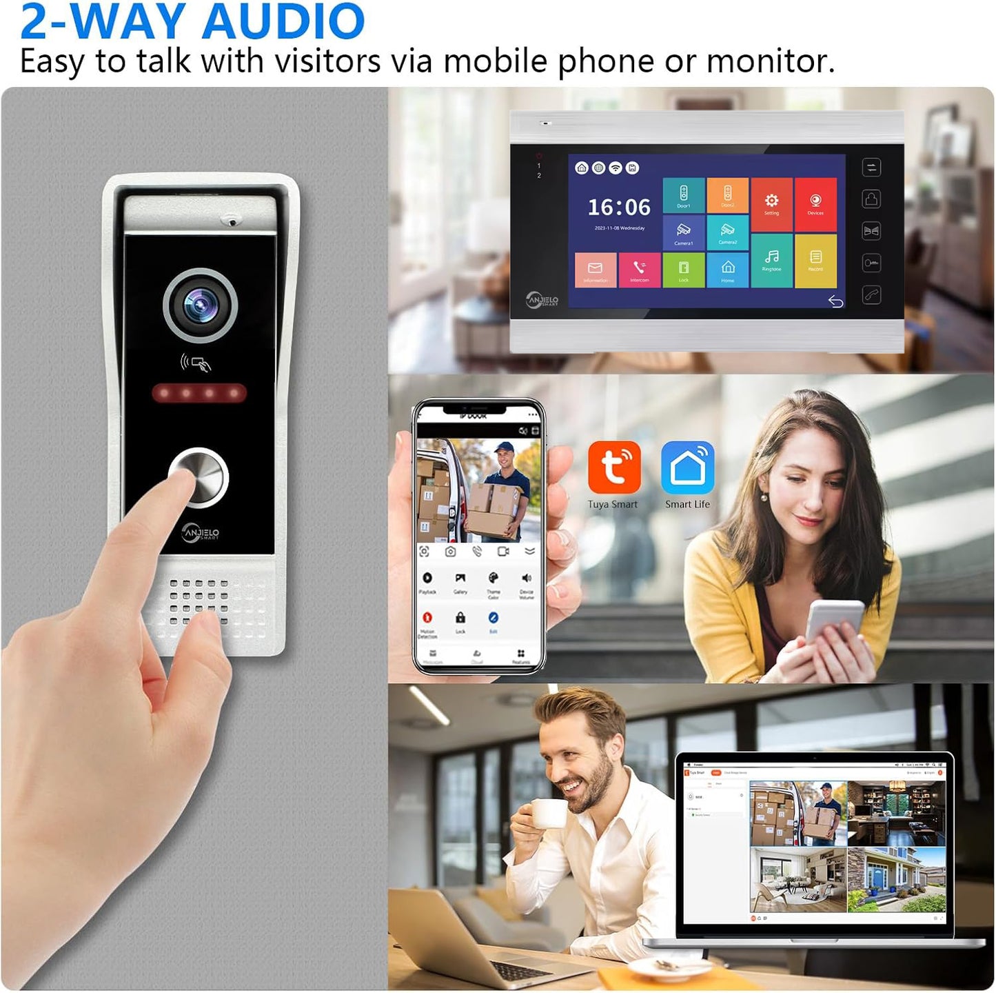 Anjielo 4 Wire Video Intercom System Video Doorphone Motion Detection Night Vision for Villa