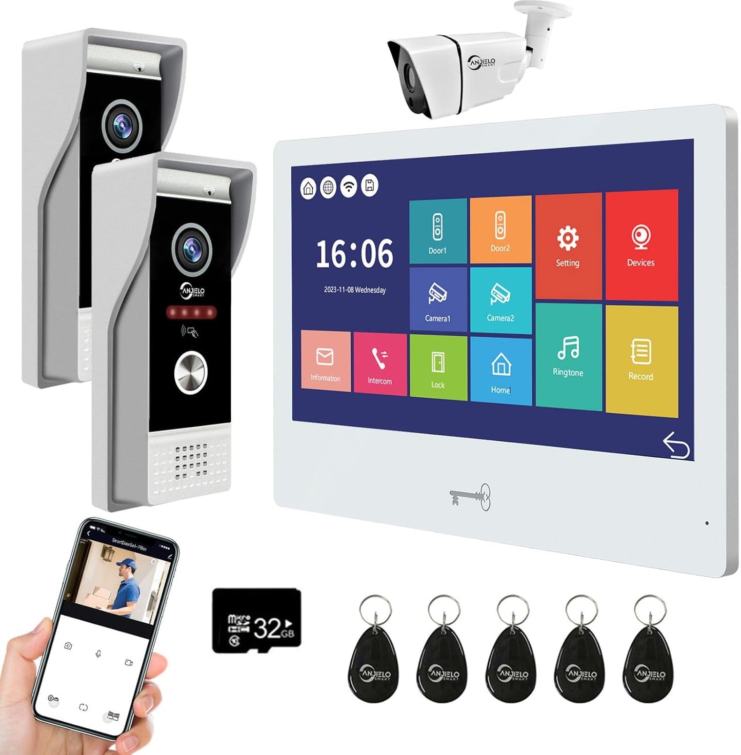 ANJIELO Smart Wired Video Doorbell Apartment Intercom System, WiFi 10.1 Inch Touch Monitor, HD Camera with Motion Detection and Can Change Detection Area