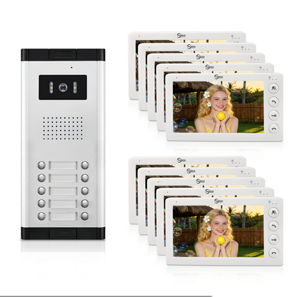 Anjielo 4 Wired Video Doorphone Intercom 7 Inch Monitor Video Door Intercom for 2/3/4/5/6/8/10/12 Multi-Units Video Doorbell by IC Card to Unlock