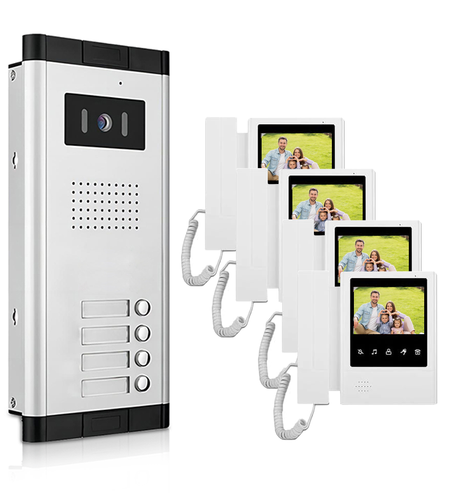 Anjielo Aparment Video Intercom System 4 wired Video Doorbell Infared Night Vision Support 2/ 3/4/ 5/ 6/ 8/ 10/ 12 Flat or Apartment