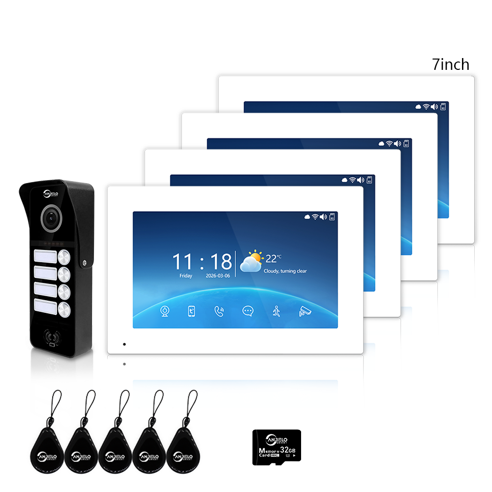 Anjielo Newest 4 Wire Video Door Phone Intercom System with Photo Frame Background Music for 2/3/4 Household