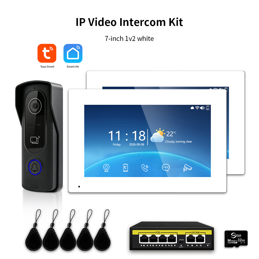 Anjielo IP HD Video Intercom System with Tuya App – 7/10.1-Inch Touch Screen, AHD 2.0MP Camera, RFID Unlock for Villa & Apartment