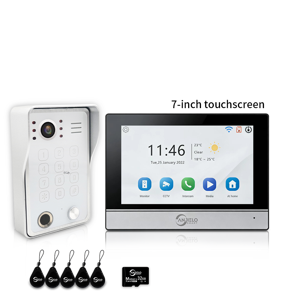 Anjielo 7/10 Inch 4 Wire WiFi Video Intercom System with 5-in-1 Unlock Fingerprint RFID Password App for Home Apartment