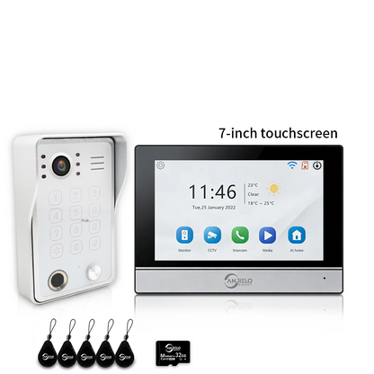 Anjielo 7/10 Inch 4 Wire WiFi Video Intercom System with 5-in-1 Unlock Fingerprint RFID Password App for Home Apartment