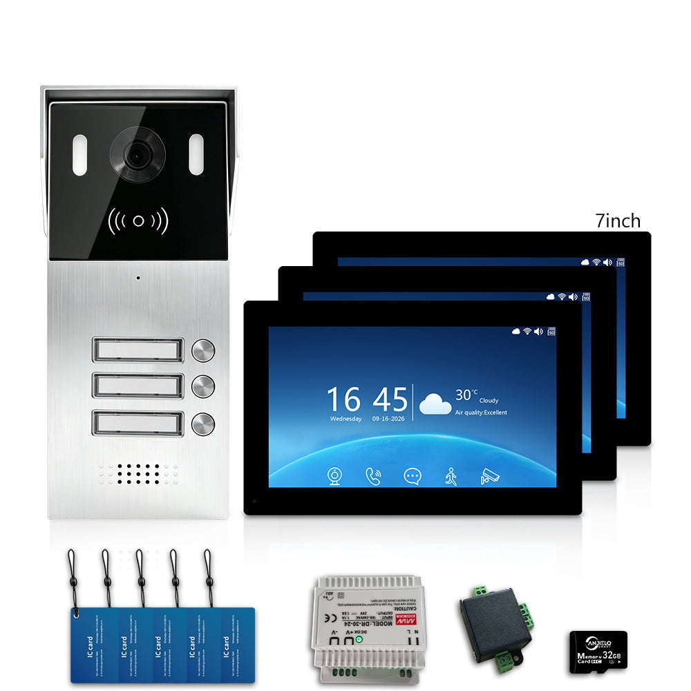 Anjielo 2-Wire Multi-Tenant Video Intercom System with Tuya App, 7/10-Inch Touch Screen, 2MP CMOS, IP65 Doorbell & 128GB TF Card