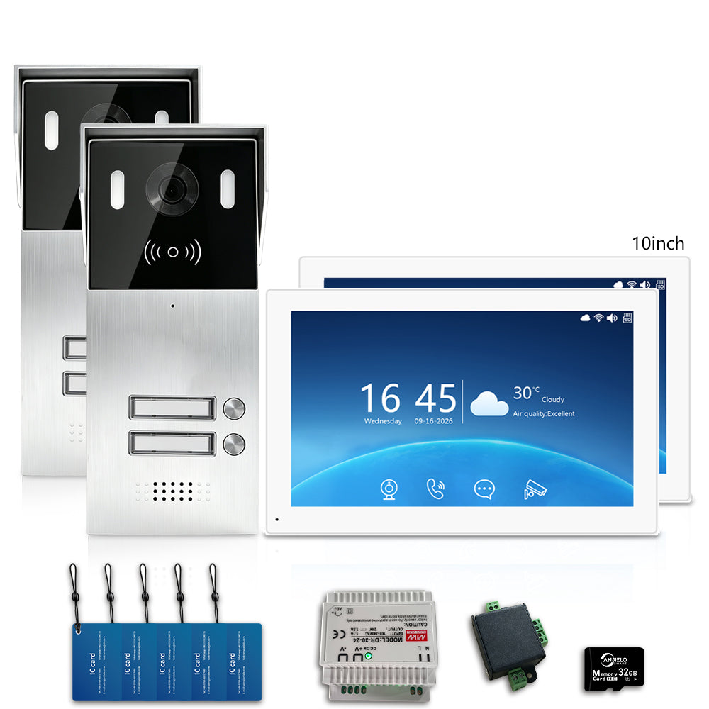 Anjielo 2-Wire Multi-Tenant Video Intercom System with Tuya App, 7/10-Inch Touch Screen, 2MP CMOS, IP65 Doorbell & 128GB TF Card